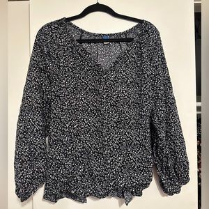 Old Navy Long Sleeve Black Floral Blouse